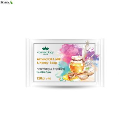 صابون شستشو روغن بادام و شیر و عسل کاسمکولوژی مدل oil and milk honey وزن 120 گرم
